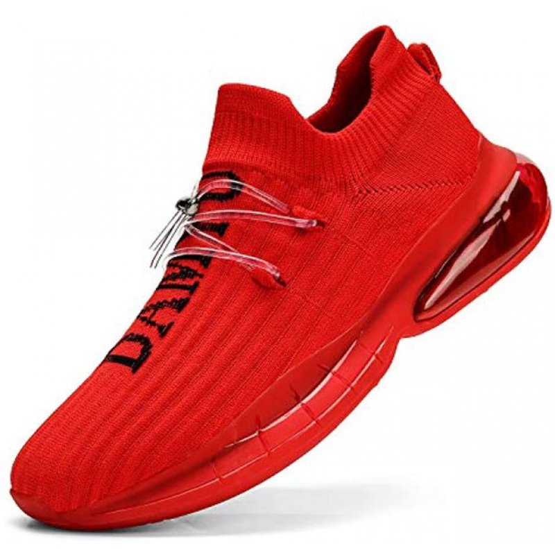 Running Air Cushion Slip on Hiking Fashion Sneakers for Mens Walking Tenis Casual Work Non Slip Athletic Summer Shoes Workout Comfortable Breathable Cool Sport Shoes Red