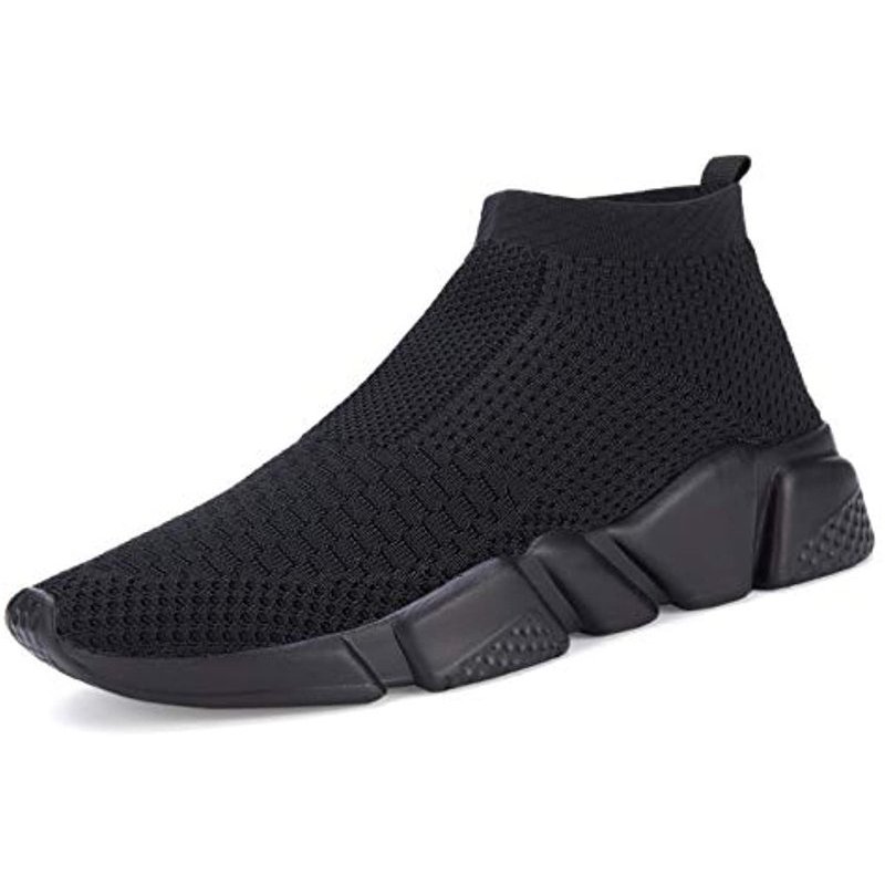 Men's Running Shoes Breathable Knit Slip On Sneakers Lightweight Athletic Shoes Casual Sports Shoes All Black