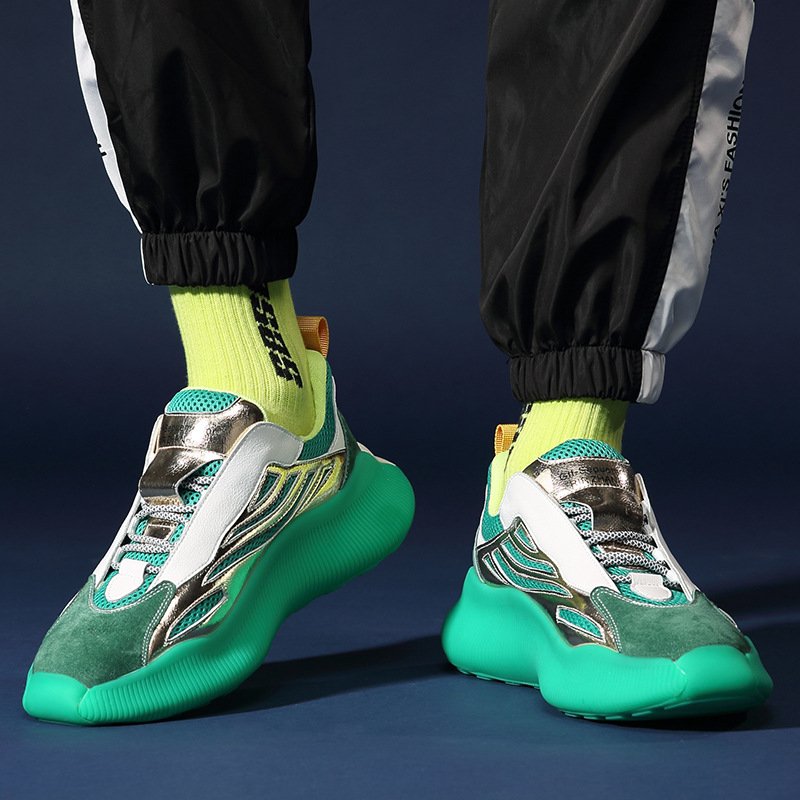 2021 spring new men's shoes sports leisure thick-soled trendy shoes men's color matching increased coconut shoes low top