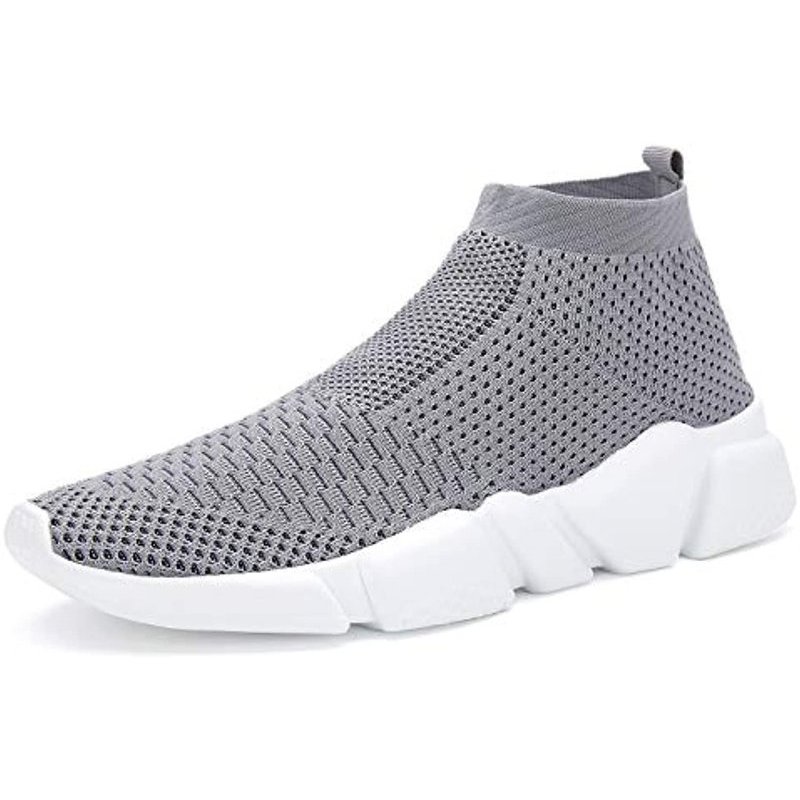 Men's Running Shoes Breathable Knit Slip On Sneakers Lightweight Athletic Shoes Casual Sports Shoes Grey